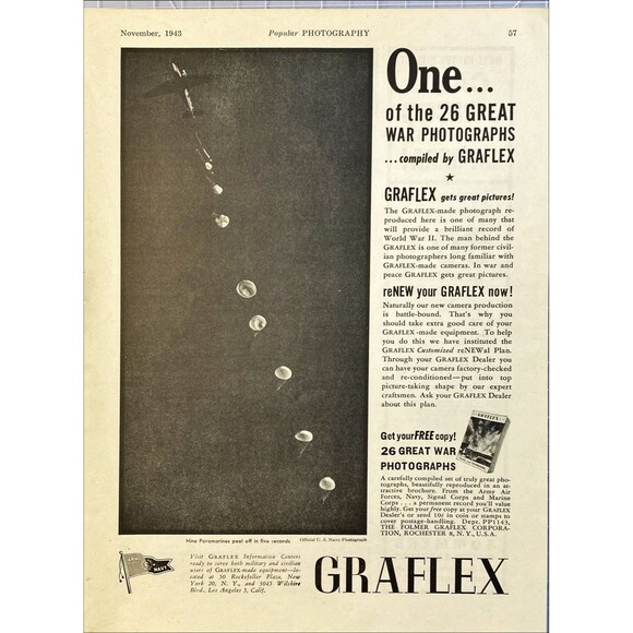 Graflex "One of the 26 Great War Photographs compiled by Graflex" Print Ad 1943 - Picture 1 of 3